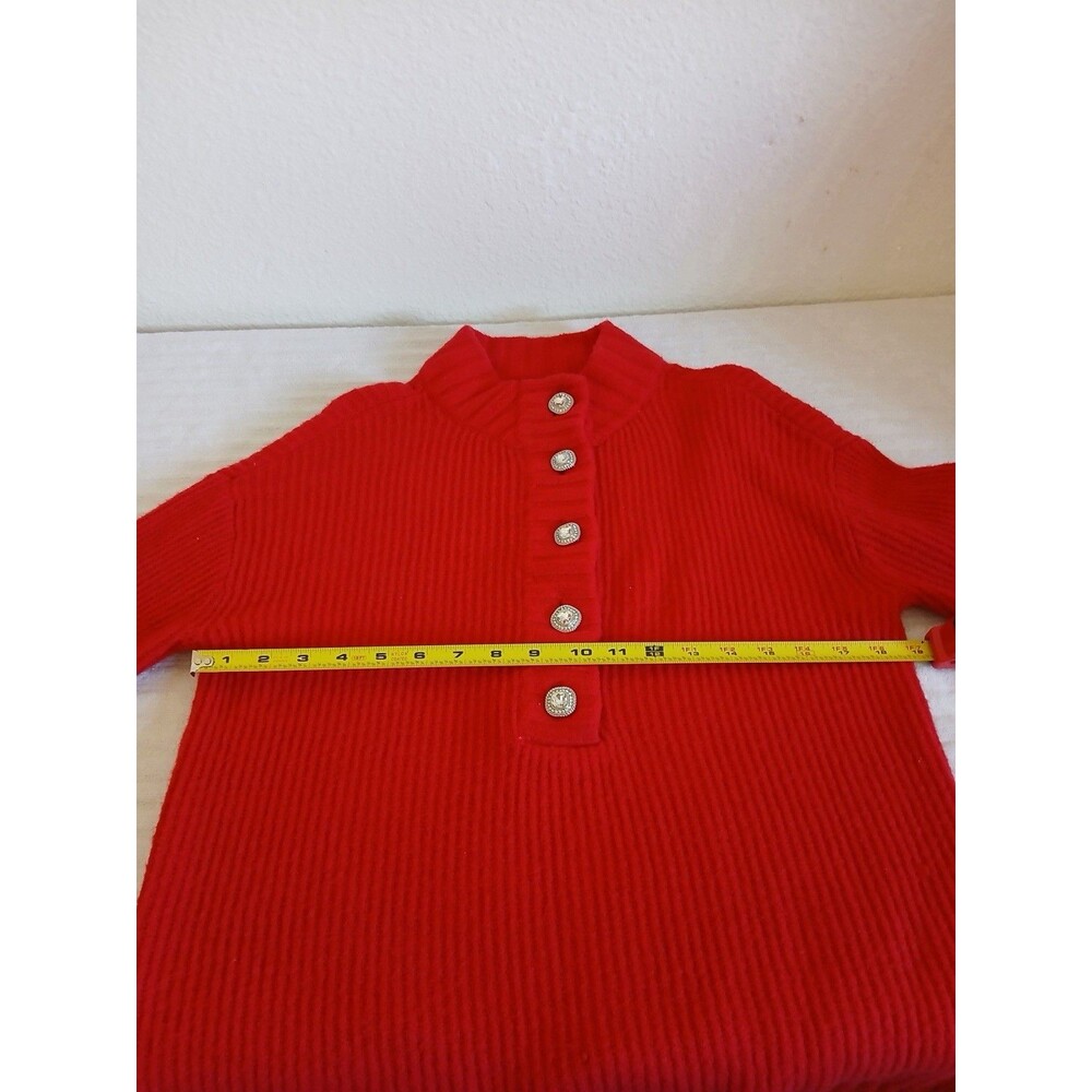 Talbots Red Ribbed Knit Sweater Jeweled Button Mock Neck Long Sleeve Size XS - Picture 11 of 16